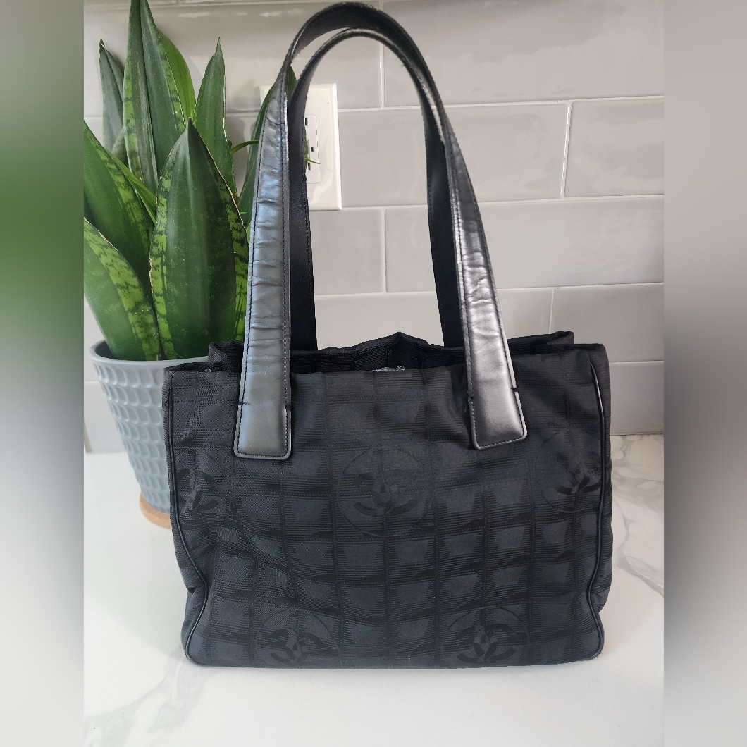 Authentic Chanel Black Nylon Travel Line Tote Bag